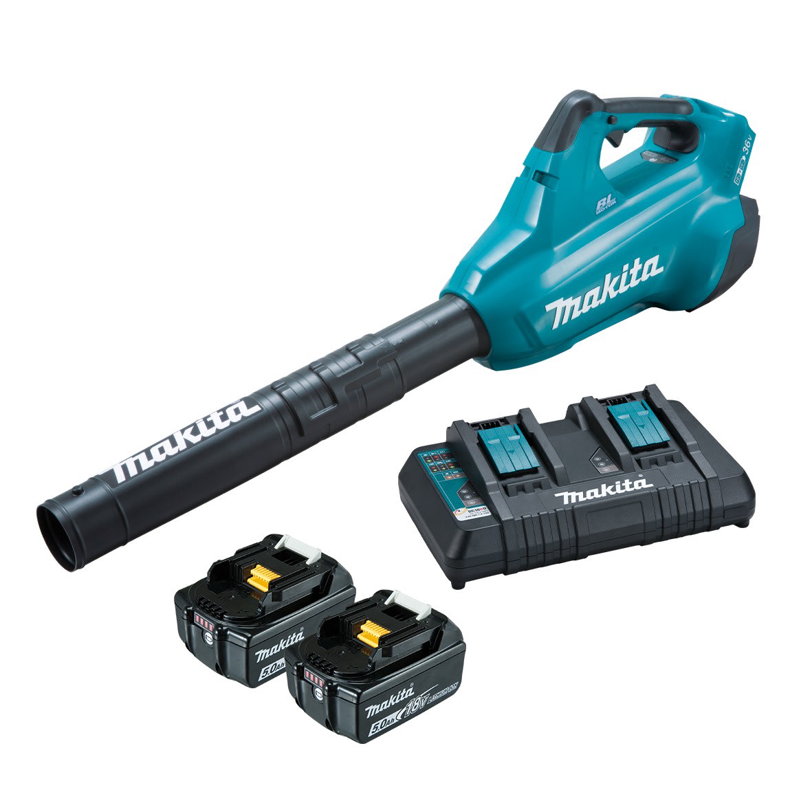 Soplador Inalambrico MAKITA (DUB362PT2) + 2 Baterias 18v 5.0Ah (BL1850B X2) + Cargador Rapido Doble12