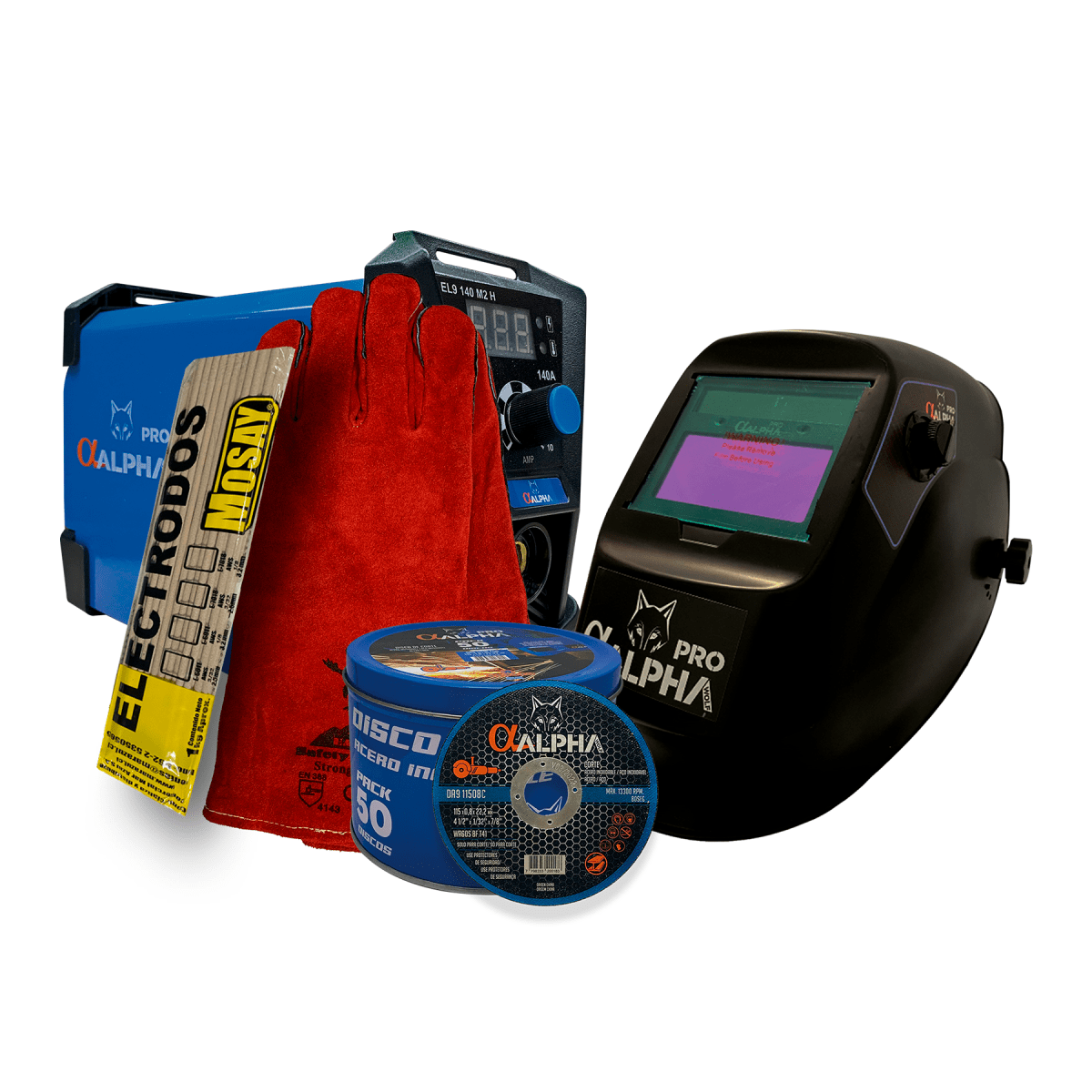 Soldadora 140 Amp + Mascara + 50 Discos de Corte 0.8mm + Guantes1