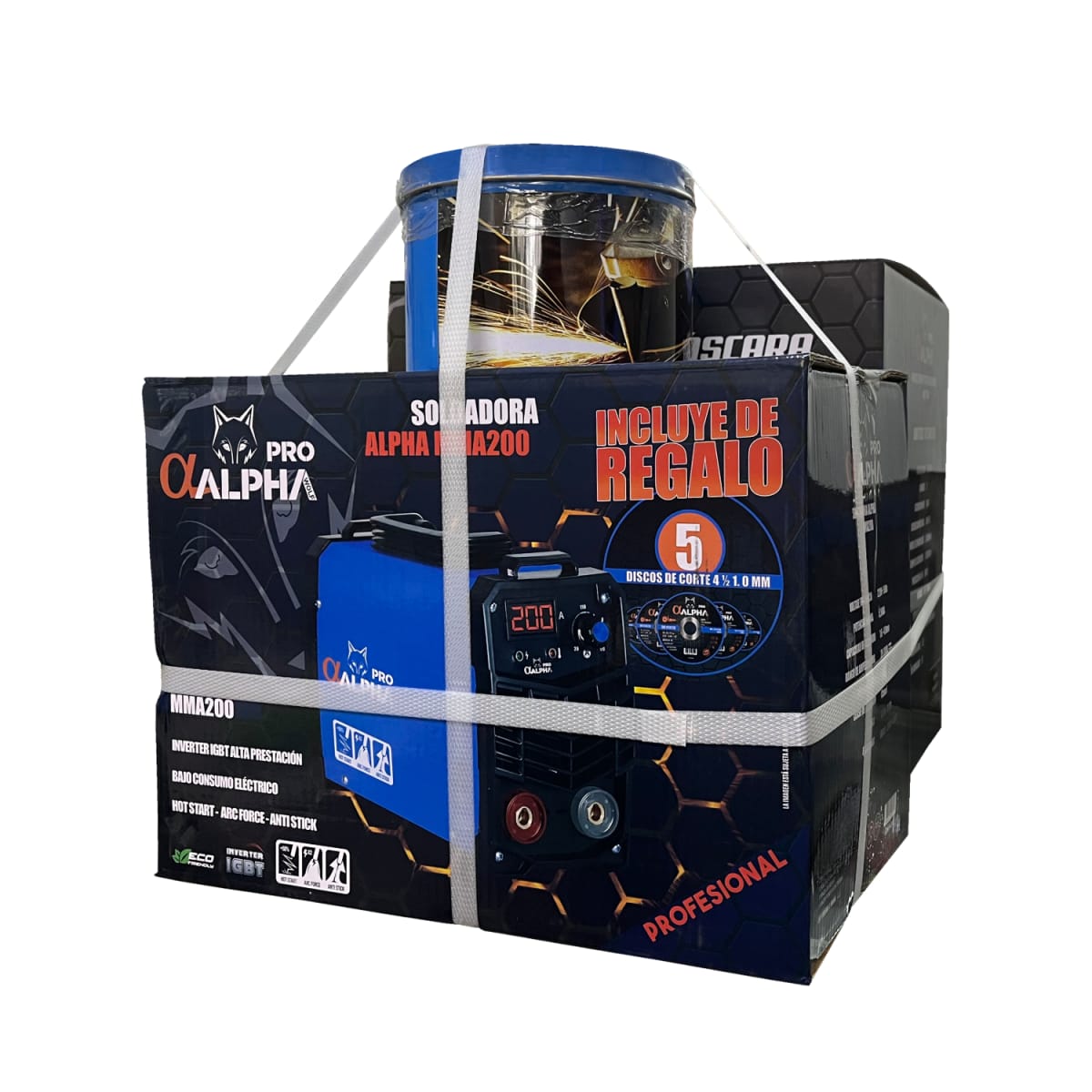 Pack Soldadora 200 Amp + Mascara + 55 Discos de Corte 4 1/2