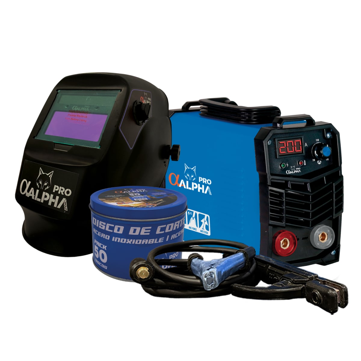 Pack Soldadora 200 Amp + Mascara + 55 Discos de Corte 4 1/2