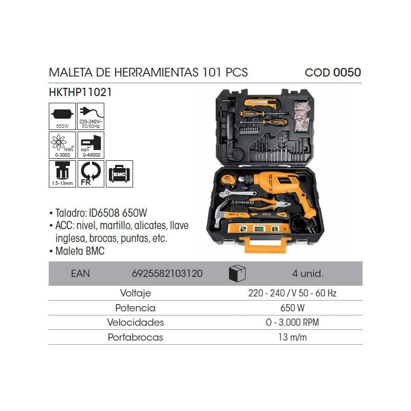 Set Taladro Percutor 650w + Maleta y 100 Acc INGCO HKTHP110212