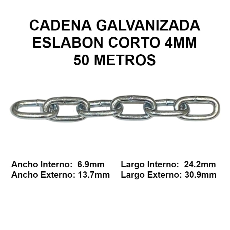 Cadena Galvanizada 4mm Eslabon Corto 50 Metros OKB 4MM