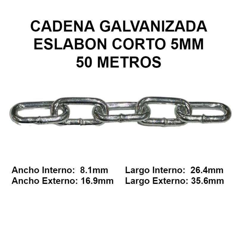 Cadena Galvanizada 5mm Eslabon Corto 50 Metros OKB 5MM