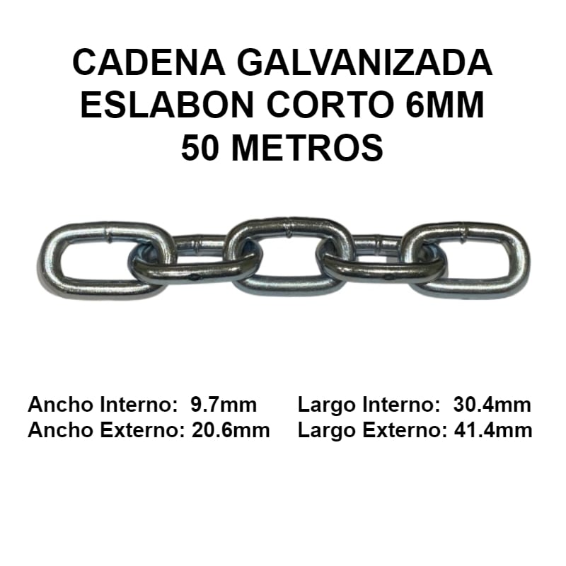 Cadena Galvanizada 6mm Eslabon Corto 50 Metros OKB 6MM