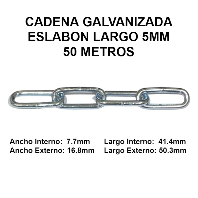 Cadena Galvanizada 5mm Eslabon Largo 50 Metros OKB 5MM