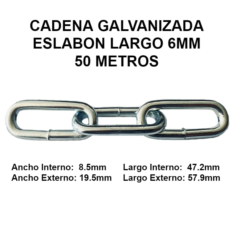 Cadena Galvanizada 6mm Eslabon Largo 50 Metros OKB 6MM