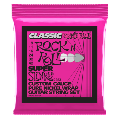 Cuerdas guitarra eléctrica Ernie Ball Super Slinky Classic Rock N Roll Pure Nickel 9-42