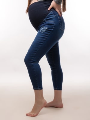 JEANS MATERNAL MODELO TOBILLERO DESTROYER BLUE