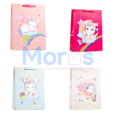 Bolsas Regalo - Unicornios Estrellas - Talla L.