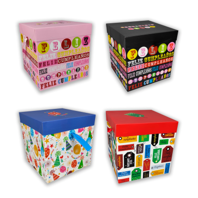 Cajas Cumpleaños - Letras colores - 22x22 Cm.