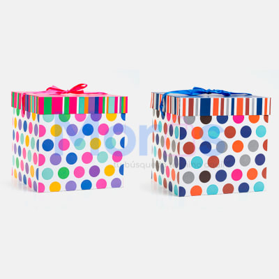 Cajas Regalo - Lunares Multicolor - 22x22 cm.