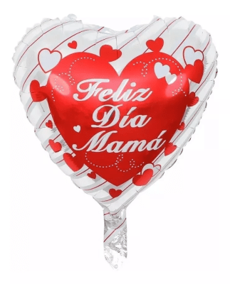 Docena Globos - Día de la Madre - Feliz Dia Mama Corazon Blanco con Rojo