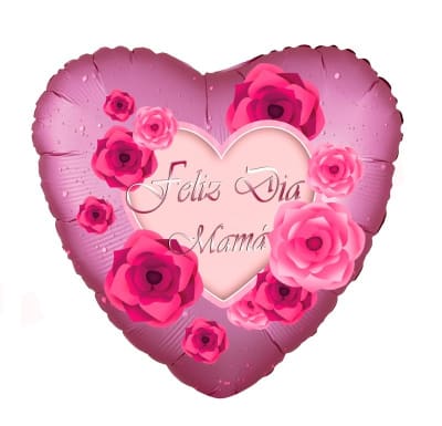 Docena Globos - Día de la Madre - Feliz Dia Mama Corazón Lila Flores