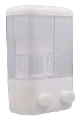 DISPENSADOR JABON PLASTICO BLANCO DOBLE