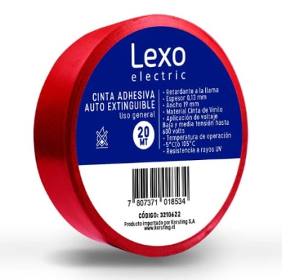 CINTA AISLANTE PVC ROJO 19MM LEXO