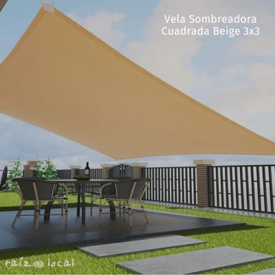 Vela Sombreadora Cuadrada Beige 3X3 – Protección Solar para Terrazas y Espacios Abiertos