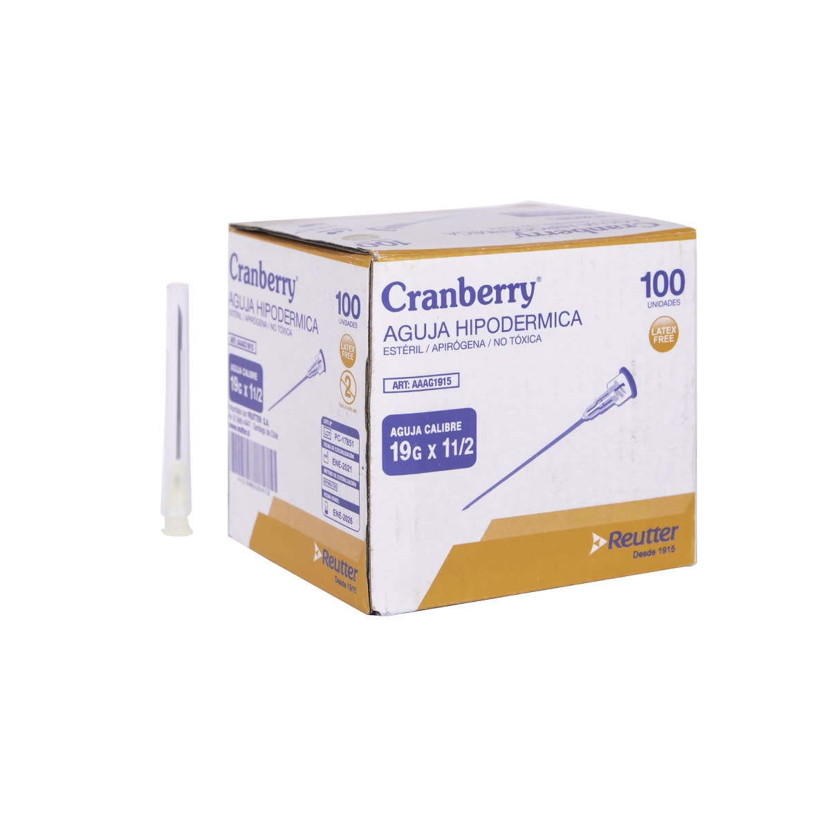 AGUJA HIPODERMICA 19G X 1 1/2 CAJA X 100 - Cranberry1