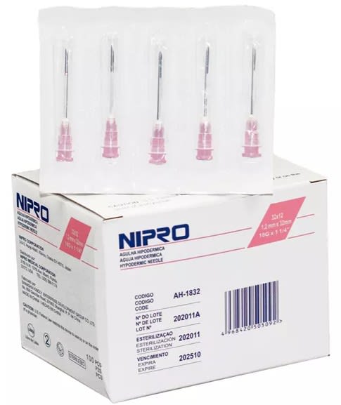 Aguja Hipodermica 18G x 1, Nipro Caja x 100 Unidades1