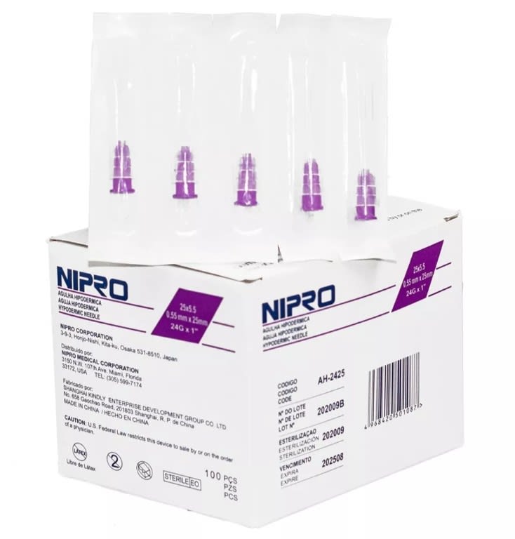 Aguja Hipodérmica 24G x 1, Nipro Caja x 100 Unidades1
