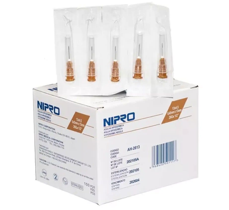 Aguja Hipodérmica 26 G x 1/2, Nipro Caja x 100 Unidades1