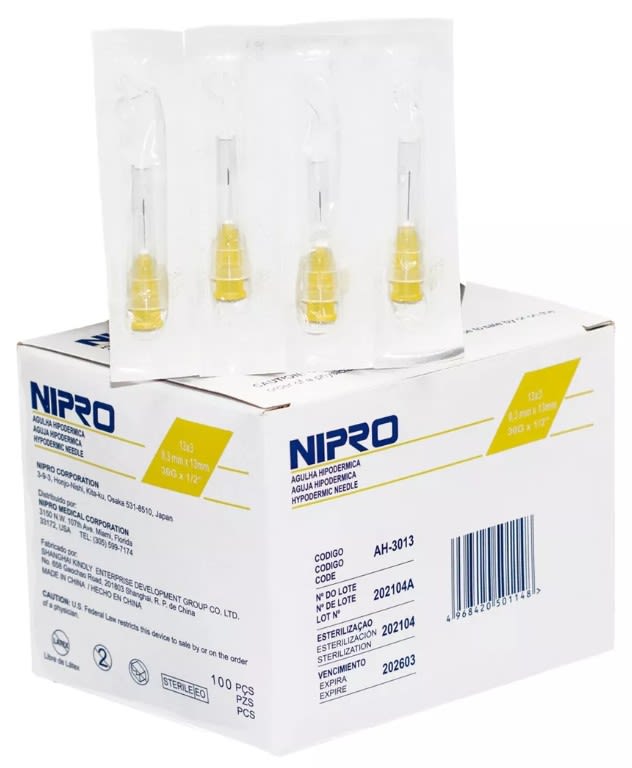 Aguja Hipodérmica 30G x 1/2, Nipro Caja x 100 Unidades1