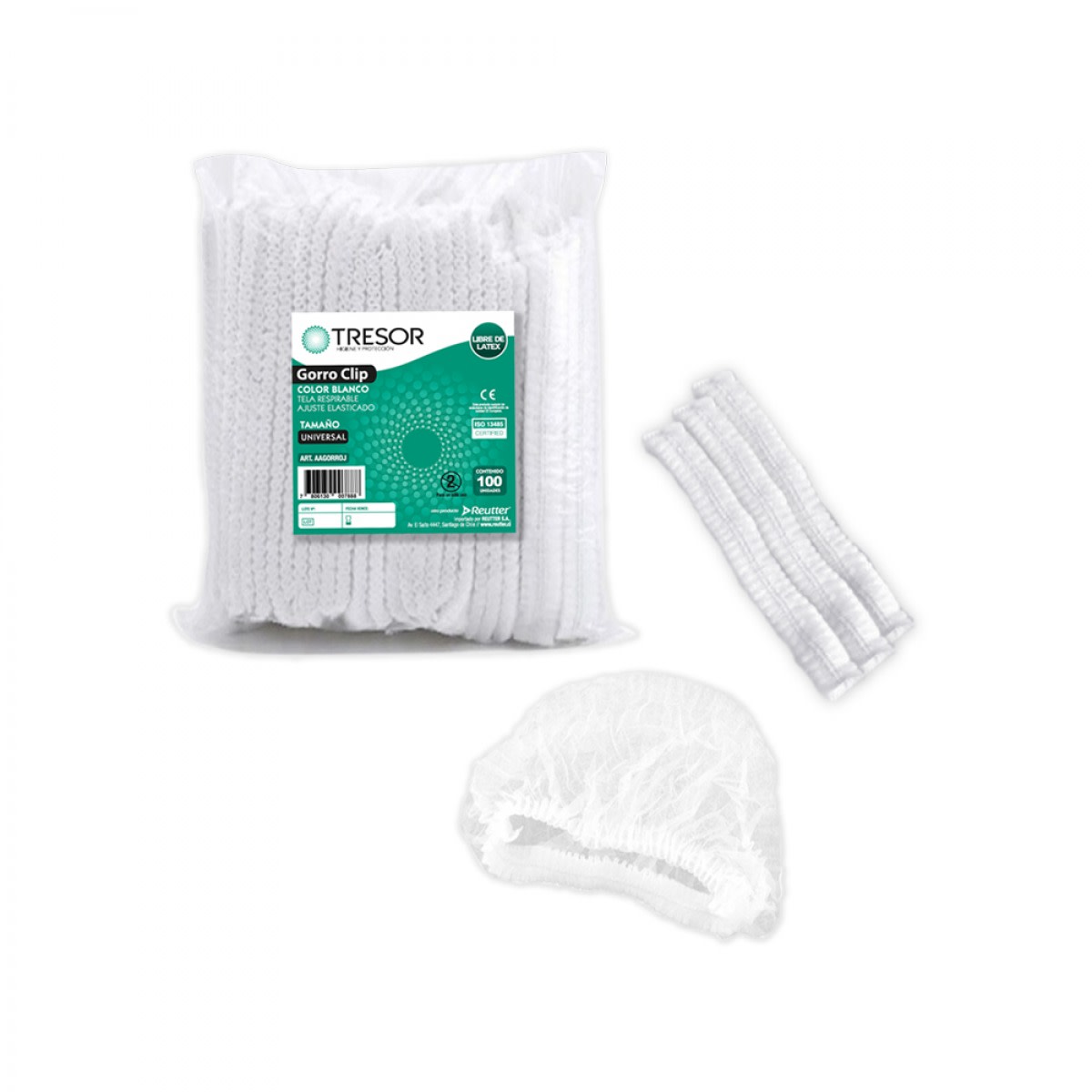 Gorro desechable tipo clip blanco Bolsa x 100 unidades2