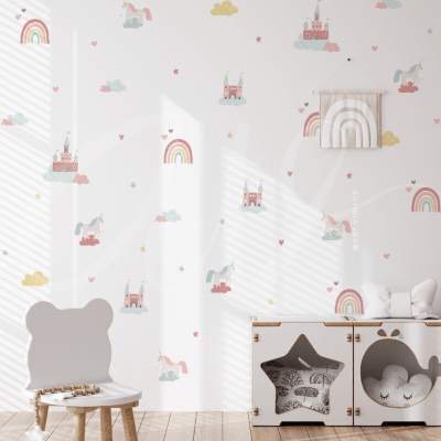 Wallstickers Unicornios Arcoiris y Castillos