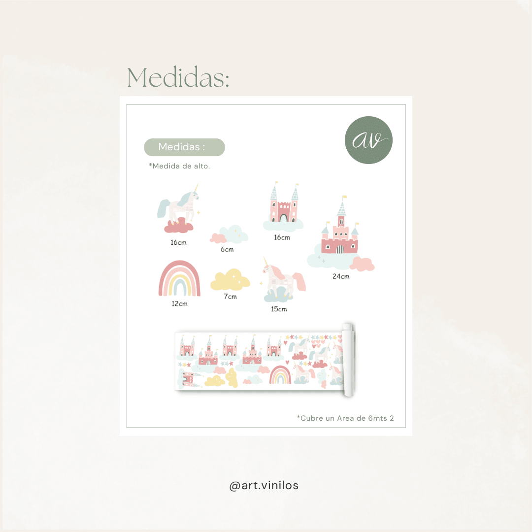 Wallstickers Unicornios Arcoiris y Castillos1