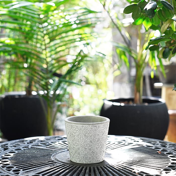 Macetero Fibra Flores Blanco 14x12.51