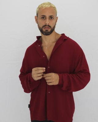 Camisa Bamula Cuello Mao Burdeo