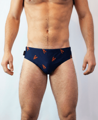 Sunga azul navy con estampado langosta rojo