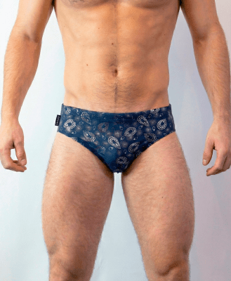 Sunga azul navy con estampado plateado