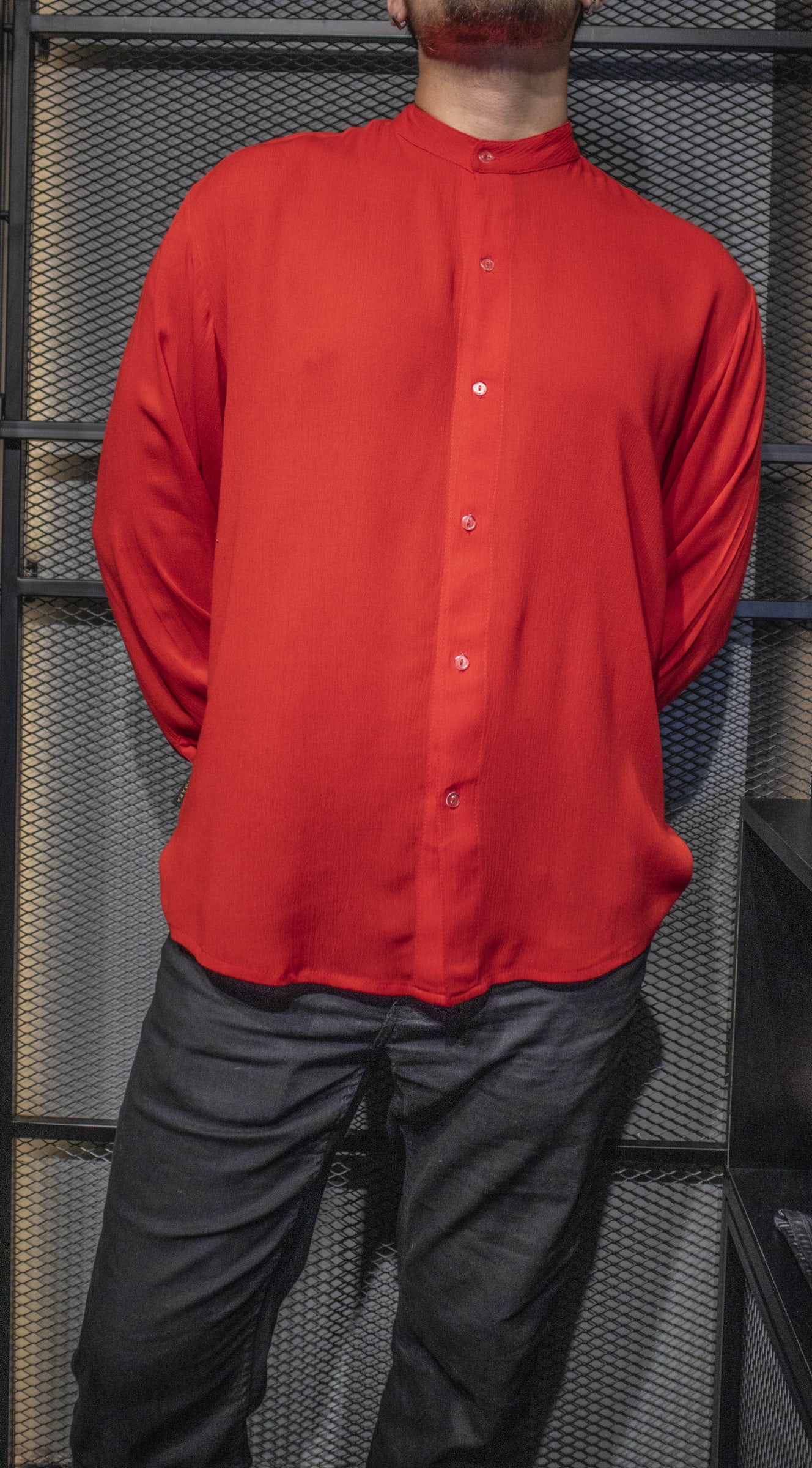 Camisa Bambula Cuello Mao Rojo1