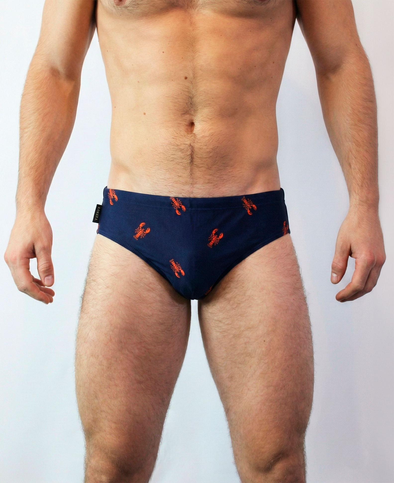 Sunga azul navy con estampado langosta rojo1