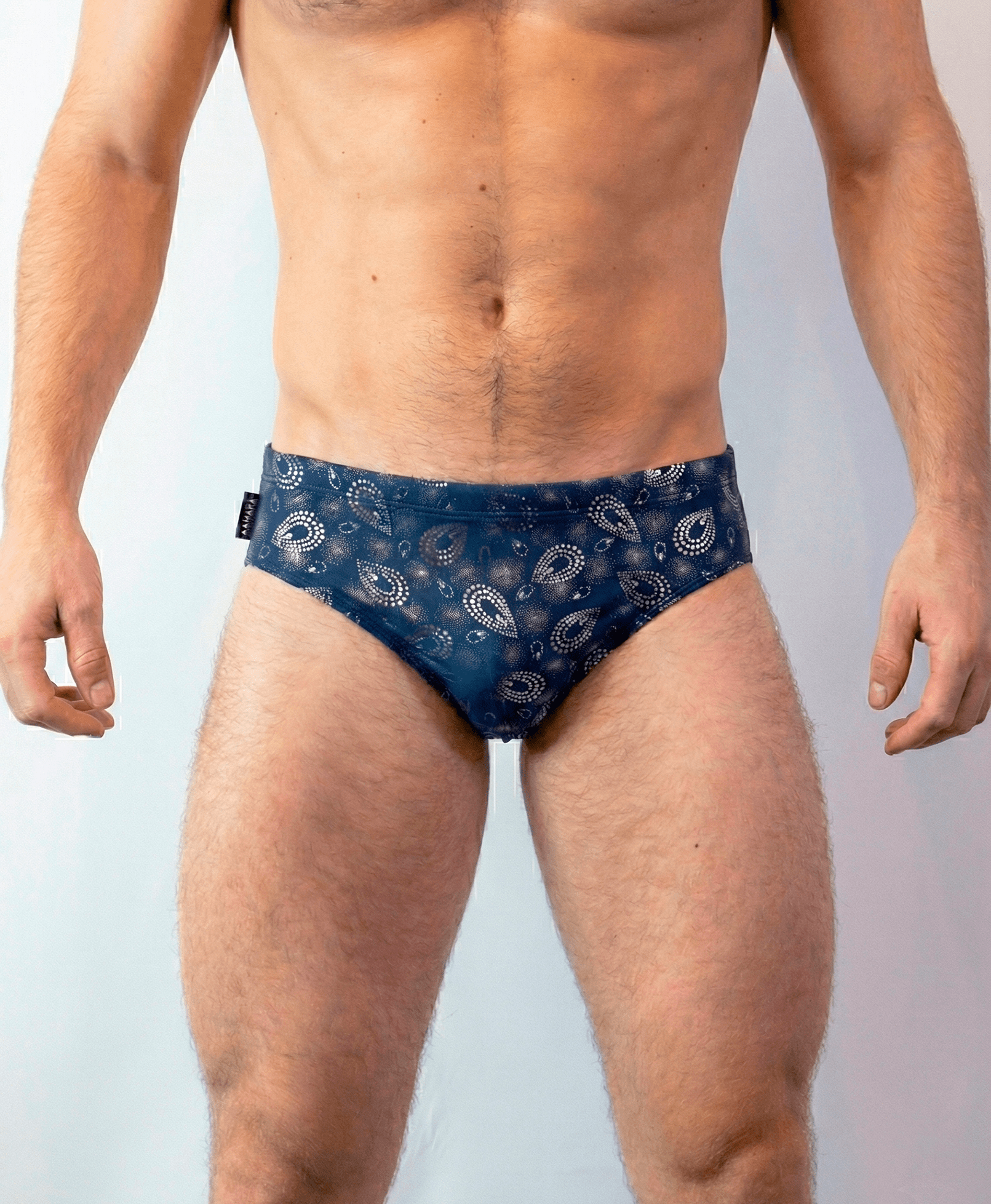 Sunga azul navy con estampado plateado1