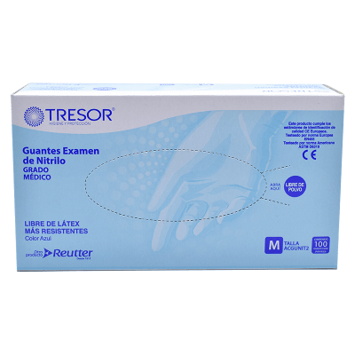 GUANTE EX. NITRILO L/P AZUL TRESOR M X100