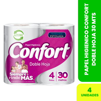 PAPEL HIGIENICO CONFORT DOBLE HOJA 30 MTS X4