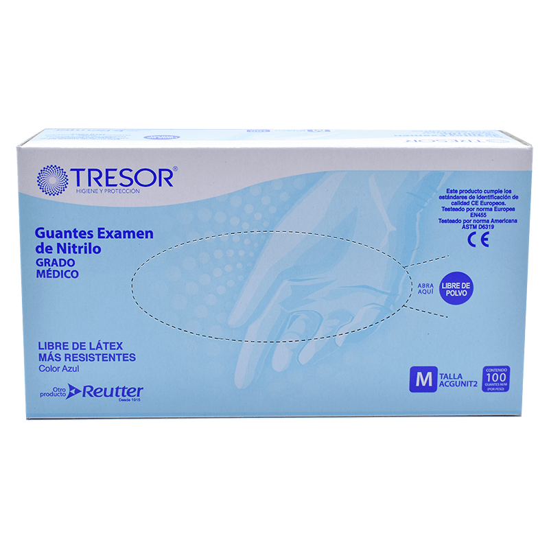 GUANTE EX. NITRILO L/P AZUL TRESOR M X1001