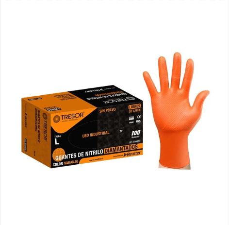 GUANTE NITRILO DIAMANTADO NARANJO TRESOR1