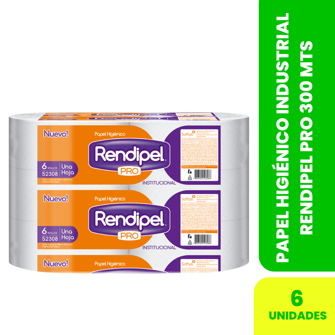 PAPEL HIGIÉNICO INDUSTRIAL RENDIPEL PRO 6 ROLLOS X 300MTS C / U1