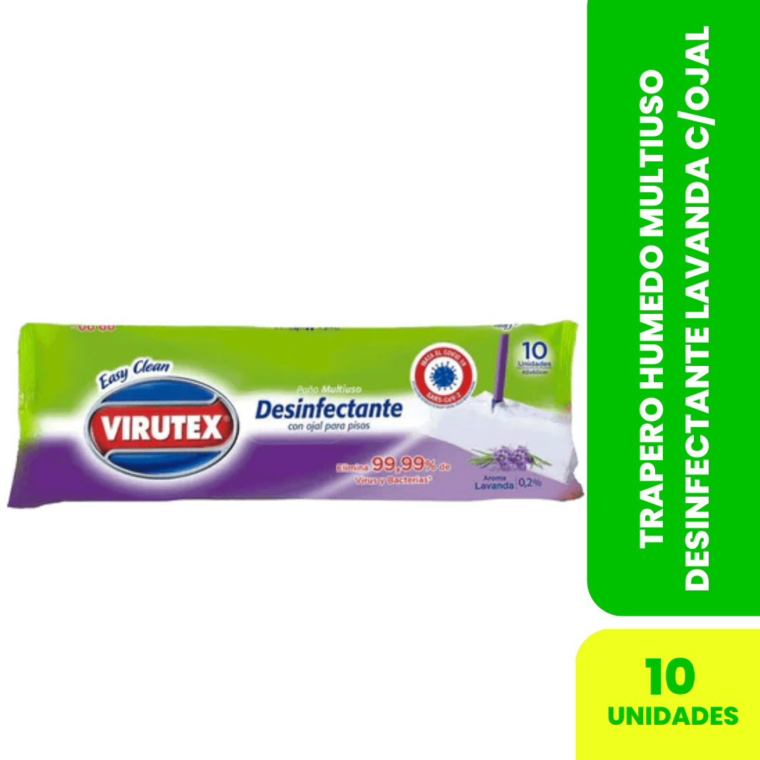 TRAPERO HUMEDO MULTIUSO DESINFECTANTE LAVANDA C/OJAL 1O UN VIRUTEX1