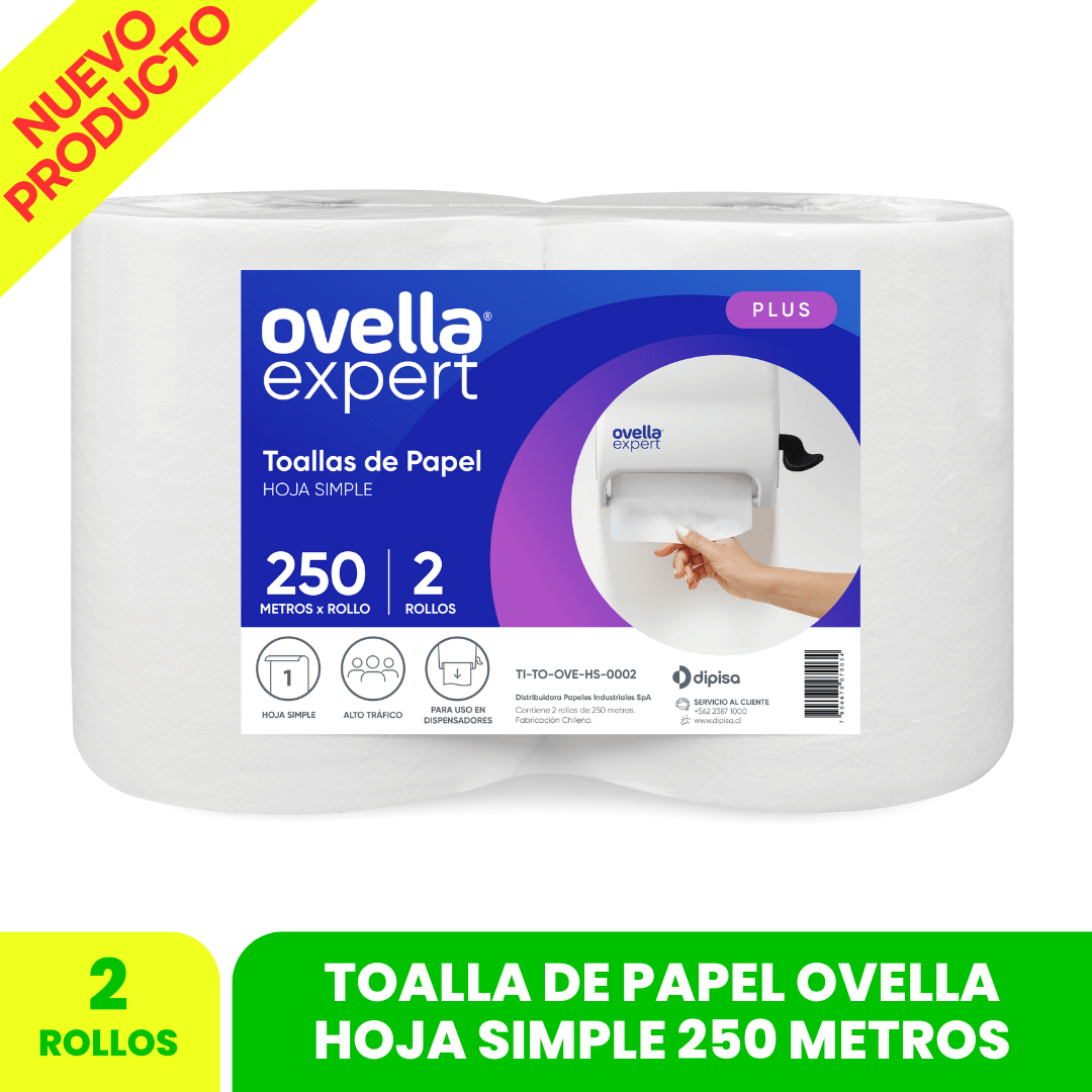 Toalla De Papel Industrial OVELLA Hoja Simple 250 MTS X 2 UN.1