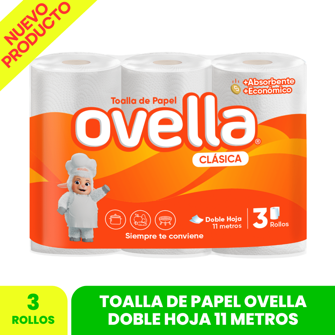Toalla De Papel OVELLA Doble Hoja 11 MTS X 3 UN.1
