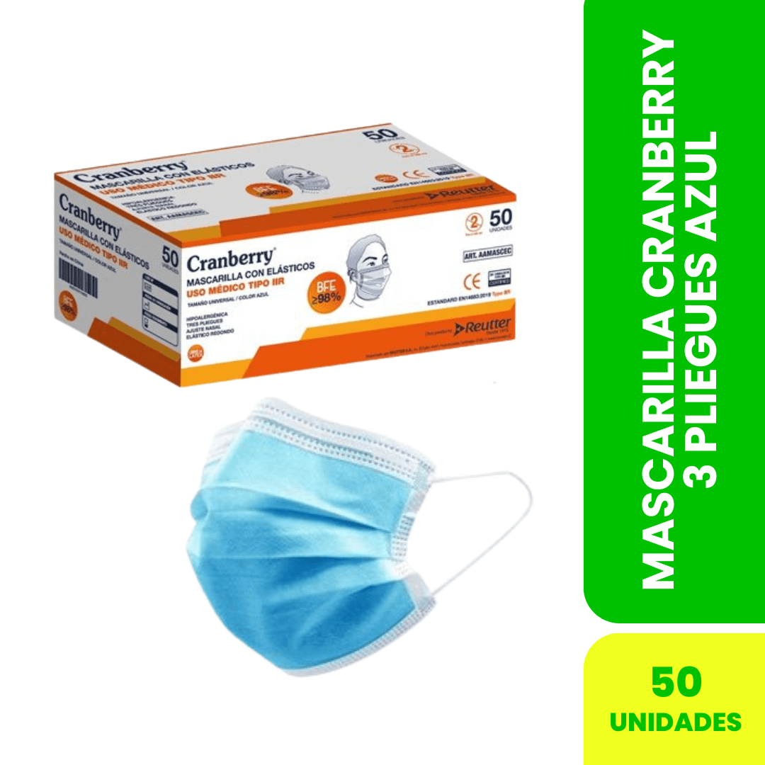 MASCARILLA 3P CELESTE C/ELASTICO Y FILTRO USO MEDICO X501