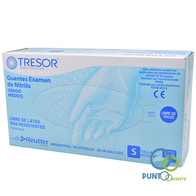 GUANTE EX. NITRILO L/P AZUL TRESOR S X1001