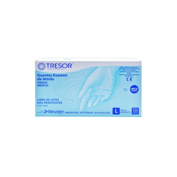 GUANTE EX. NITRILO L/P AZUL TRESOR L X1001