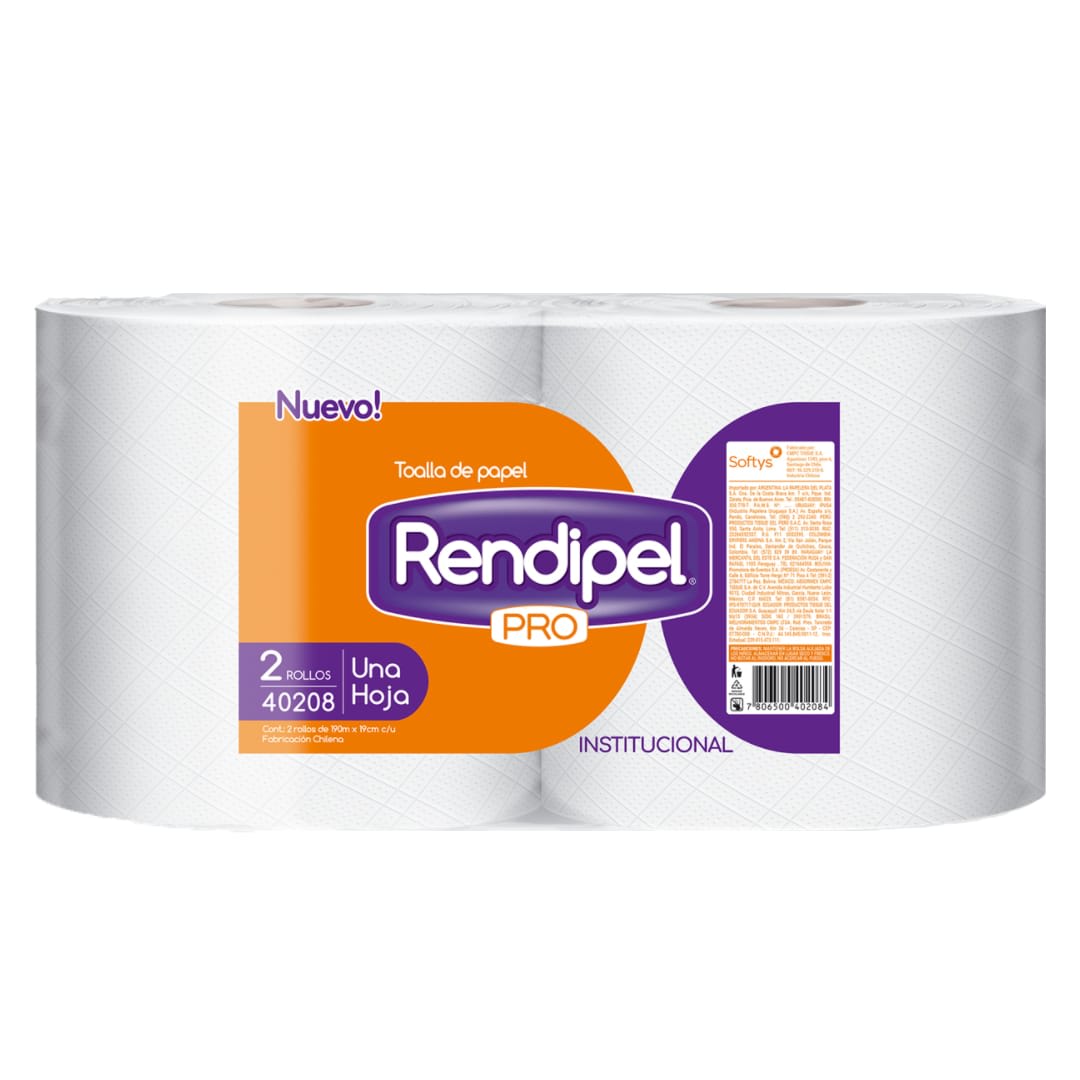 TOALLA DE PAPEL INDUSTRIAL RENDIPEL 2 UNIDADES X 190MTS C/U1