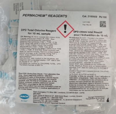 Cloro total, sobres de reactivo en polvo, 100/paquete, 10 mL1