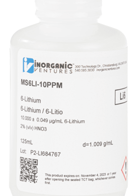ESTANDAR D ELEMENTO UNICO DE 10 PPM PARA APLICACIONES ICP-MS 500ML-INORGANIC VENTURES, MS6LI-10PPM-125ML