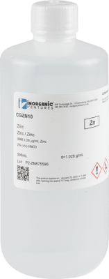 10,000ug/mL ZINC 500mL ISO 17034 (INC IGV)